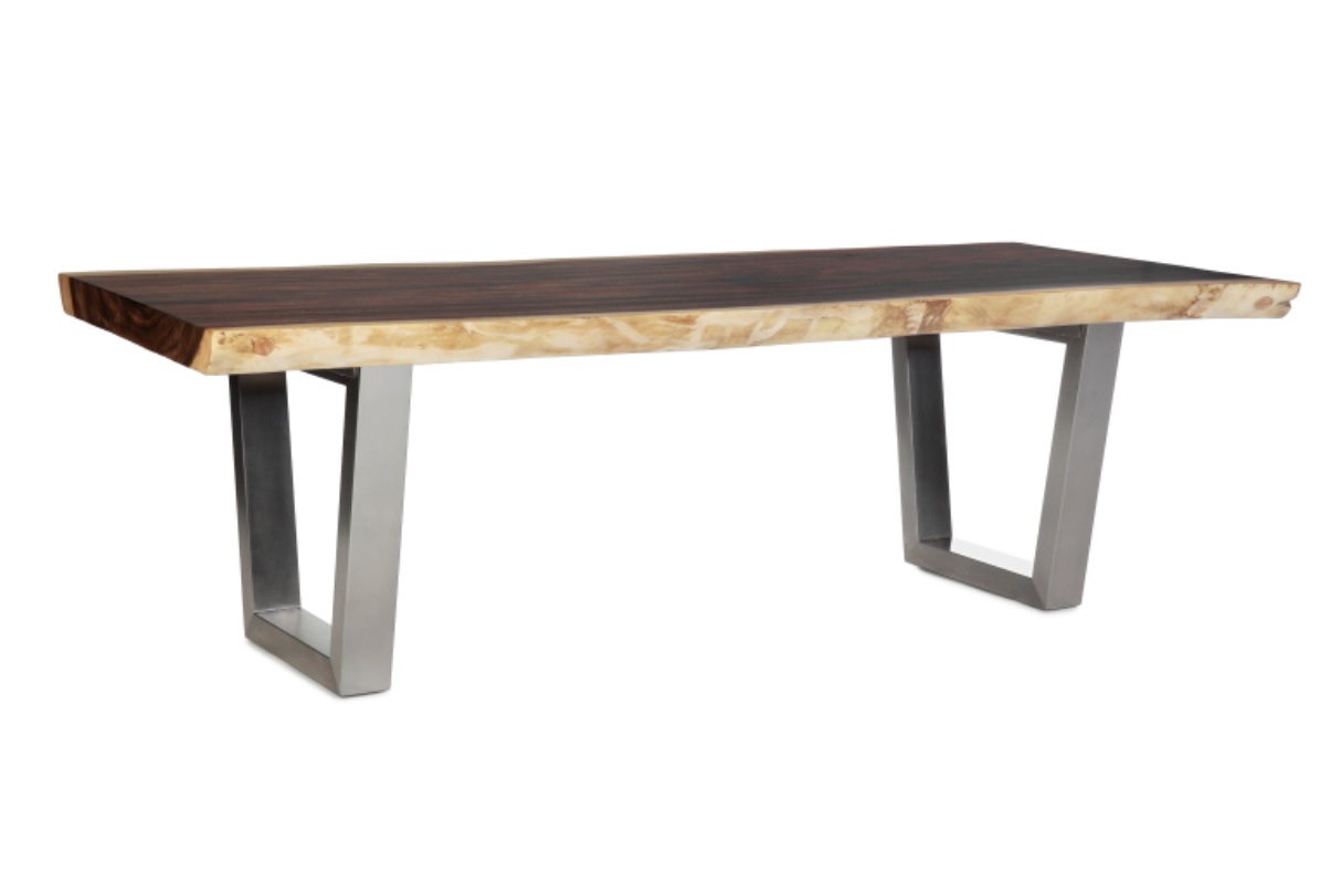 Boomstam vergadertafel stalenframe rechthoekige tafel