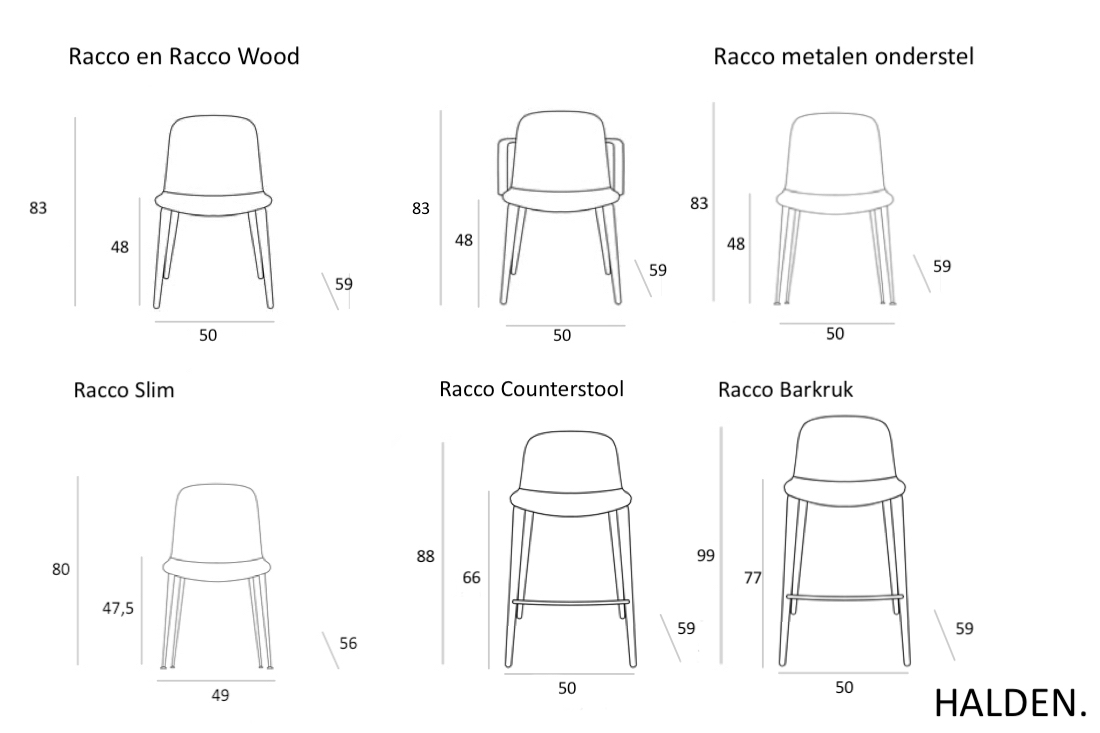 racco stoelen afmetingen